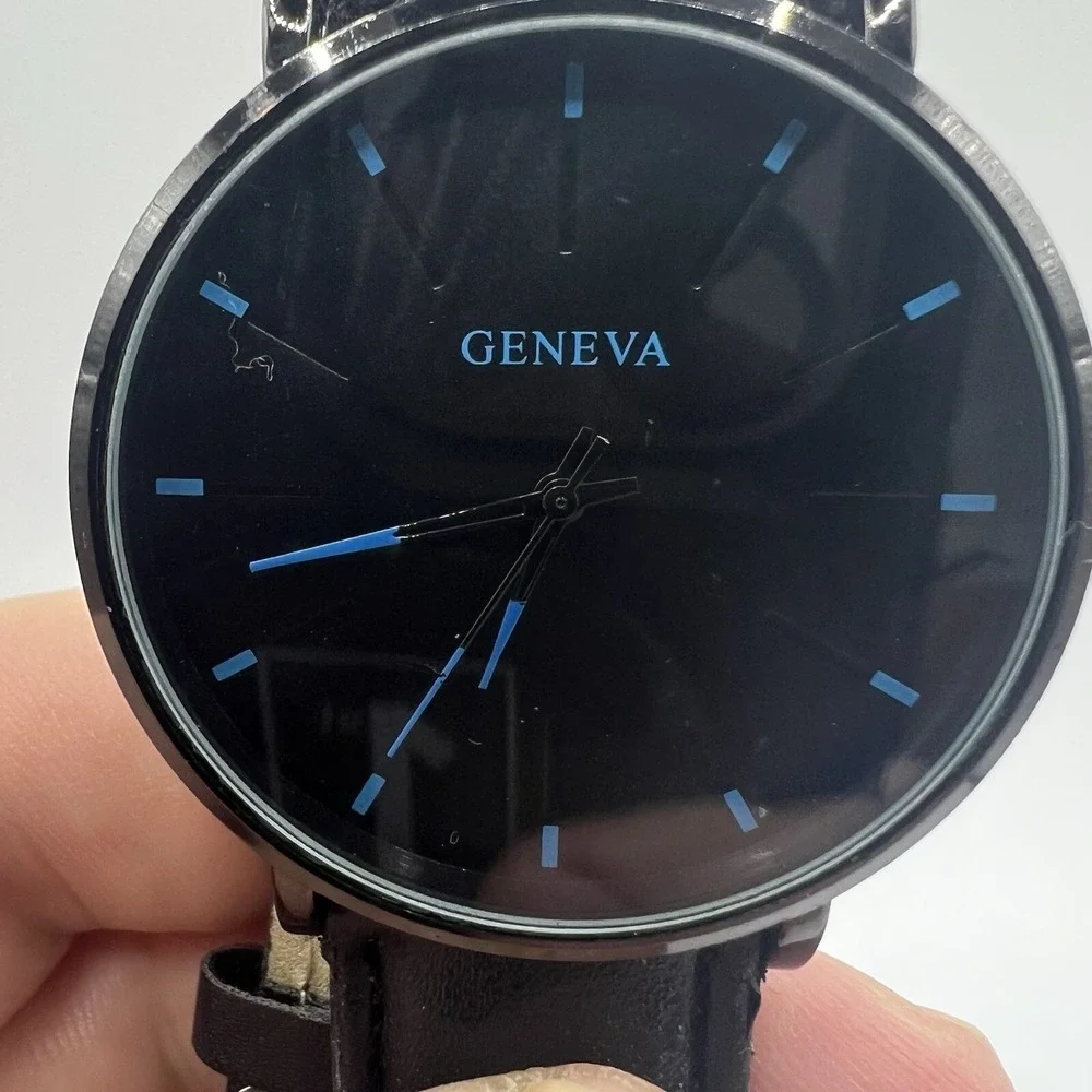 Geneva Mens Fashion Casual Quartz Wrist Watch Black Band Analog Classic Style